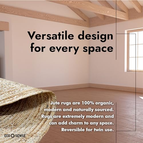 Image of ECO SENSE Jute Braided Round Rugs Bohemian Style, Hand Woven & Reversible for Living Room Kitchen Entryway Rug, Farmhouse, Bedroom (Boho Classic, 2 x 2)