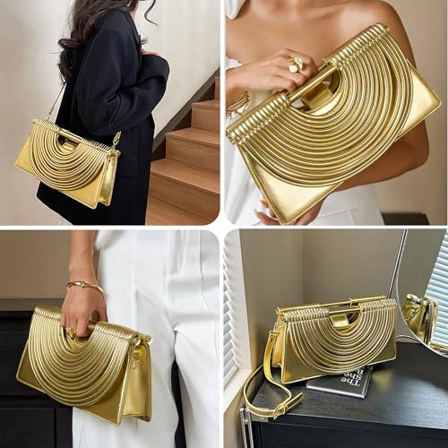 Image of Trendy Woven Evening Clutch Purse Half Round Designer Shoulder /Crossbody Bag Top-Handle Satchel Handbags