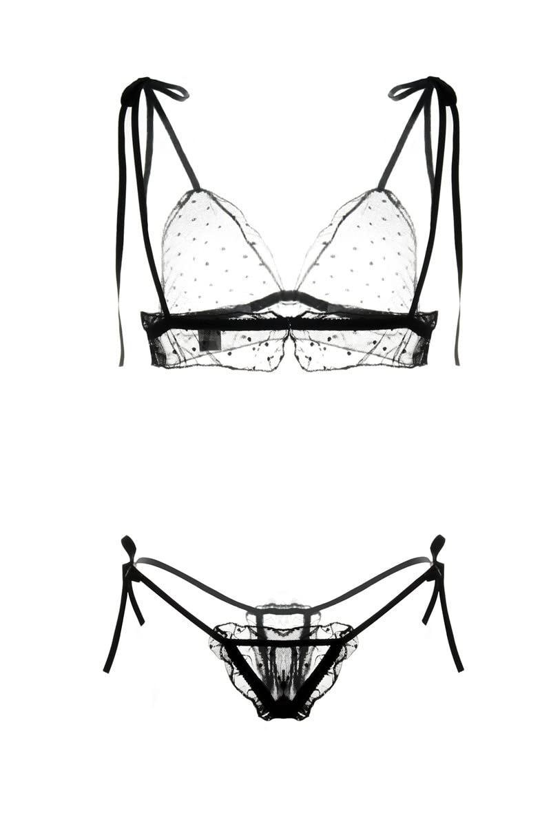 QHQQXN Conjunto de lencería, Lindo Conjunto de Sujetador y Bragas Transparentes, Ropa Interior de Peluche con Tiras y Lazo Ajustable, Camisones de Dormir traviesos para Regalo de San Valentín