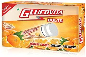 Glucovita BOLTS for Instant Energy-Anytime. Everytime - Orange Flavor - 4 Tubes 36 Bolts.