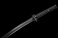 Vista 4 de Espada Katana Tradicional Forjada a Mano con Templado de Calor/Arcilla Verdaderas Katanas de Acero al Carbono 1060/1095 T10, Afilar, Espiga