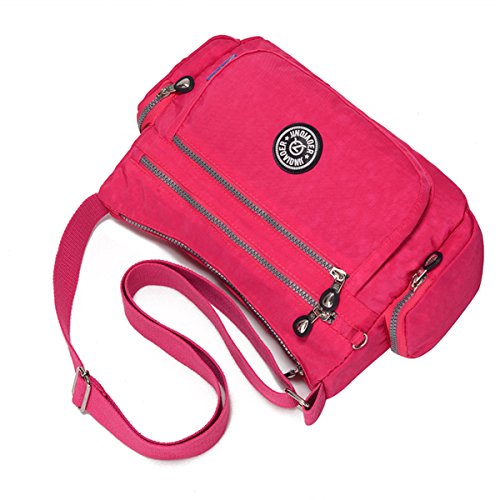 Sac à bandoulière imperméable rose avec multipoches zippées taille S