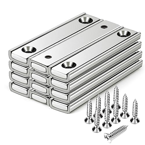 MIKEDE Strong Magnets Bar, 70LB Neodymium Rare Earth Magnet Heavy Duty, 12 Pack Rectangular Magnets with Countersunk Hole and Steel Capsule, Mounting Magnets Strips for Home, Garage - 60x13.5x5mm