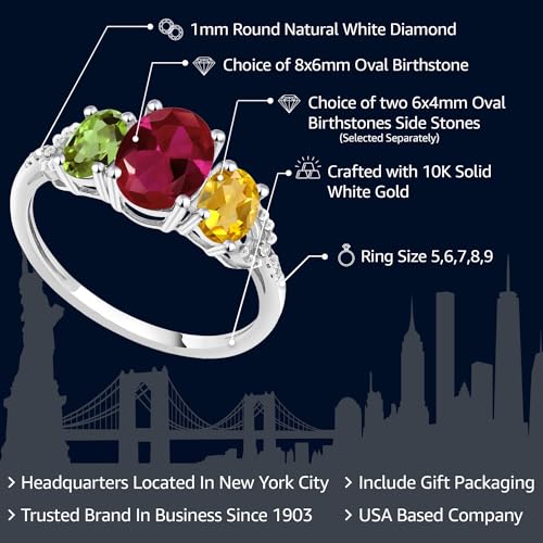 Gem Stone King 10K White Gold Customized and Personalized Gemstone Birthstone and Diamond 3-Stone Engagement Ring | 3 Stone Wedding Engagement Anniversary Promise Ring For Women2
