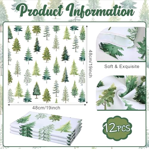 Maxdot 12 Pcs Christmas Cloth Napkins 19 x 19 Inch Happy Xmas Party Decoration Dinner Washable Fabric Napkins Gifts(Christmas Trees) – Image 3