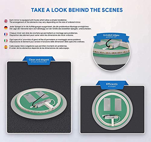 Artforma 500 mm Modern Round Bathroom Mirror with LED light and Additional Features - Selection of Switches/Demister Heat Pad/Bluetooth Speaker - Wall Mounted Illuminated Mirror - L76