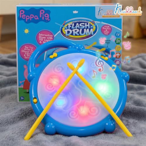 Image of Hasbro Peppa Pig Theme Flash Drum Musical Toy with 3D LED Lights, 9 Songs & 9 Drum Sounds - Interactive Rhythm & Beats Toy - Pink Educational Sensory Toy | Birthday Gift for Kids 3+ Years