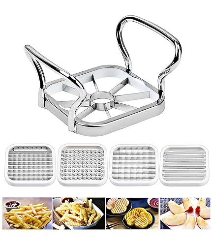 5 in 1 Chopper Vegetable Cutter French Fry Cutter,Manual Potato Microtome Slicer Potato Chip Maker Kitchen Gadgets,Stainless Steel Fruit Chopper French Fries Tool for Potato Onion Cheese