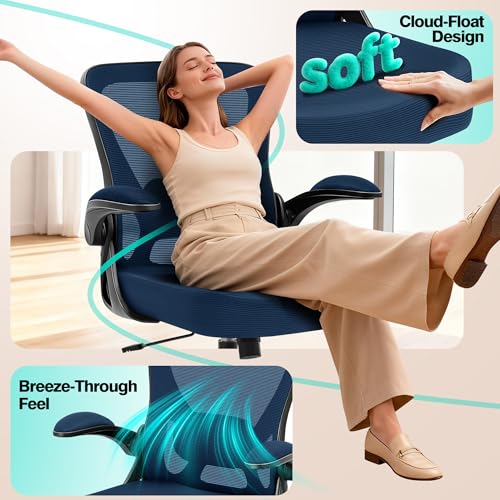 Image of AreShark Office Chair - Ergonomic Breathable Mesh Desk Chair with Adjustable Lumbar Support and Flip-up Armrests - Executive High Back Rolling Swivel Comfortable Computer Gaming Chair for Home Office
