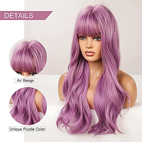 Aisi Queens Purple Wigs For Women Long Purple Wig With Bangs Purple Wigs Purple Wavy Wigs Purple Synthetic Heat Resistant Wigs For Halloween Cosplay Daily Party Wig（26Inch,Purple） #TOP1