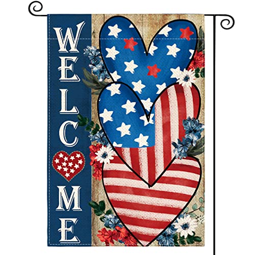 AVOIN colorlife Patriotic 4th of July Welcome Garden Flag 12x18 Inch Double Sided, Memorial Day American Stars and Stripes Love Heart Yard Outdoor Decoration AVOIN colorlife Patriotic 4th of July Welcome Garden Flag 12x18 Inch Double Sided, Memorial Day American Stars and Stripes Love Heart Yard Outdoor Decoration