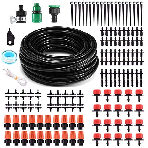 Preisvergleich Produktbild MSDADA Garten 15m Automatisches Mikro-Bewässerungssystem, 1 / 4"-Leerverteilungsanlage Bewässerungsbewässerungs-Kit-Zubehör gehören Zerstäuberdüse Mister Dripper für Gartenblumenbeet, Terrasse, Rasen