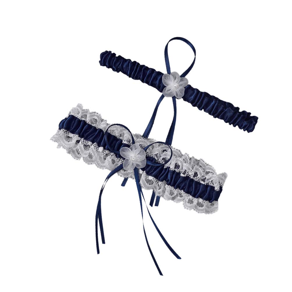Cintura da Donna 1 Paio di Reggicalze da Sposa Cinture in Pizzo Anello per Coscia Floreale Fascia per la Gamba per la Festa di Nozze (Color : White) (Navy White)