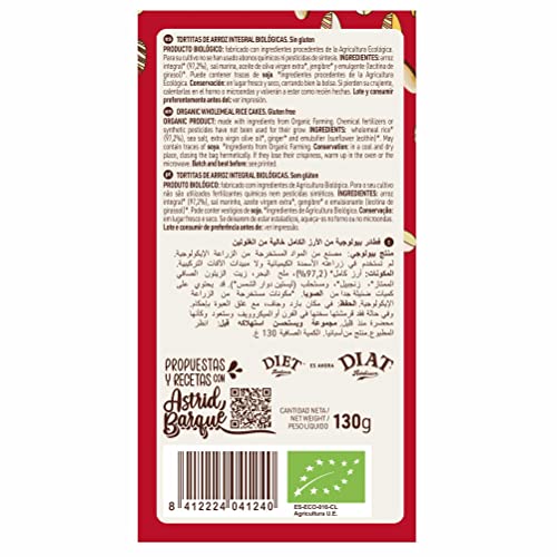 Miniatura 2 de Diat Radisson Tortitas De Arroz Sin Gluten Bio Panqueques De Arroz Integral Inflado Ligero Y Digestivo Tortitas De Arroz Integral Producto Gluten Free Apto Para Veganos