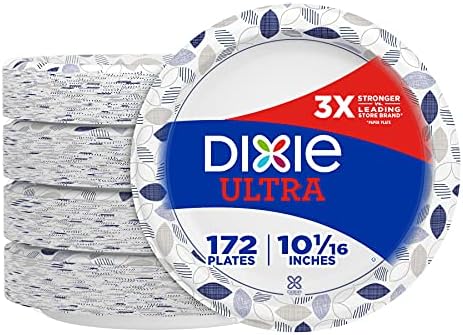 Dixie Ultra Paper Plates, 10 1/16 inch, Dinner Size Printed Disposable Plate, 172 Count (4 Packs of 43 Plates), Packaging and Design May Vary