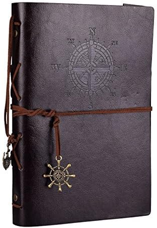 Leather Planner 6 Ring Binder Journal Pu Cover Daily Day Planner Sketch Book Refillable A5 Divider Inserts Sea Anchor Buckle,164 Unlined Craft Paper,9.2x6.4Inches by izBuy Git Box Packed (Dark Brown) Office Product