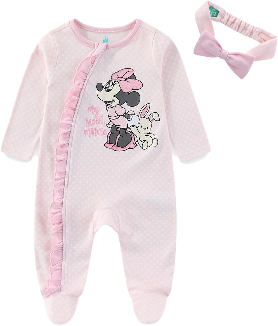 Disney Minnie Baby Girls Footies Mono mameluco con diadema para bebés