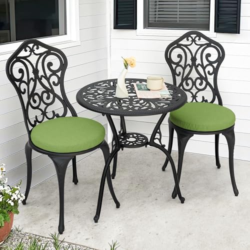 Image of NUU GARDEN Patio 3-Piece Bistro Set with Cushions, Patio Chairs and Outdoor Round Table with Umbrella Hole, Cast Aluminum Patio Set for Lawn, Garden, Porch, Poolside, Black