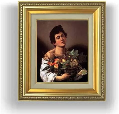 Amazon.co.jp カラヴァッジョ 果物籠を持つ少年 F3 油絵直筆仕上げ| 絵画 3号 複製画 ゴールド額縁 418×366mm