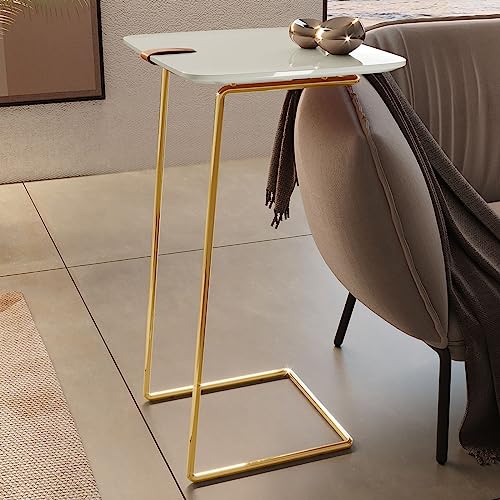 Mesa de Apoio Lateral Inclinato para Sofá - Base Dourada (Off White)
