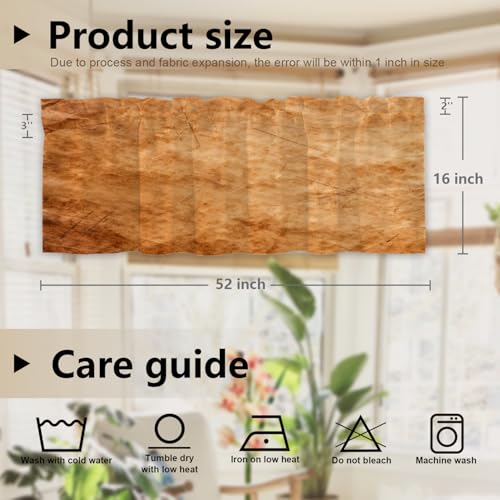 BaoNews Brown Gold Modern Copper Pattern Kitchen Valances for Windows,Abstract Scratch Marks Blackout Valances Curtains Multilayer Polyester Drapes for Kitchen Bedroom 2 Pack 52X16 Inches - image 5