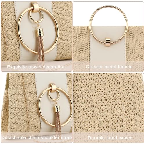 Image of YYW Summer Beach Straw Evening Bag,Straw Clutch Purse Straw Handbag Shoulder Bag Top-handle Bag
