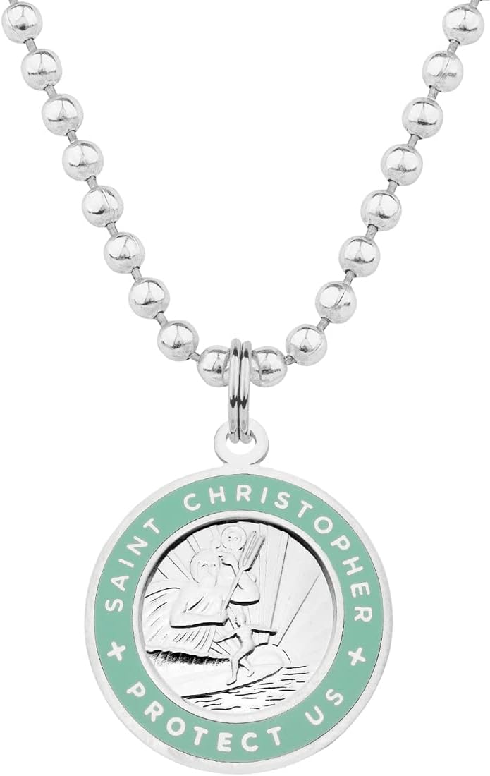 Get Back Necklaces St. Christopher Surf Necklace | Medium - Silver / Teal