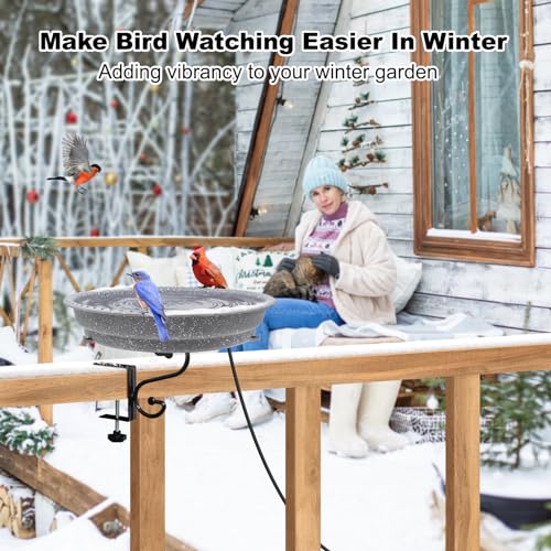 Hpycohome Heated Bird Bath, 75W Thermostatically Controlled Adjustable 3.7 Inches Clamp All Seasons Available Heated Bird Bath for Deck Railing for Outdoor Garden Yard Patio Decoration, Spotted Grey by Hpycohome - Image 5