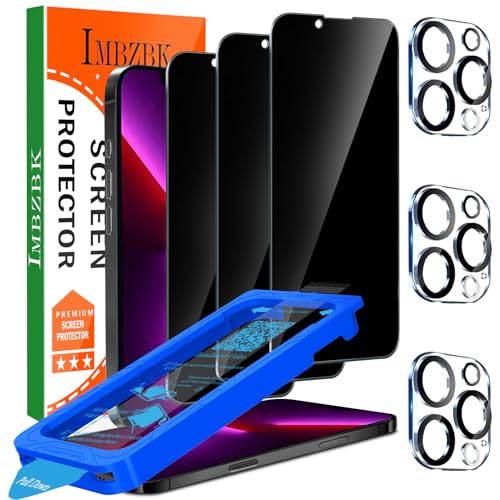 IMBZBK [Auto-Dust Removal] 3 Pack Privacy Screen Protector for iPhone 13 Pro Anti Spy Private...