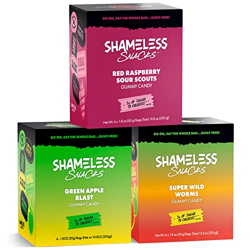 Shameless Low Carb Keto Gummy Bundle - Red Raspberry, Green Apple And Super Wild Worms Gluten Free Candy #TOP26