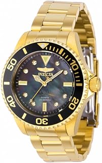 37697 Women's Pro Diver Quartz Diamond Accented Black Mother-of-Pearl Gold Tone Bracelet Watch