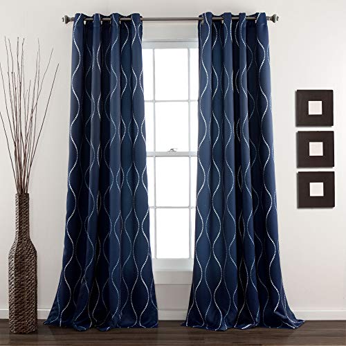 Lush Decor, Navy Swirl Light Filtering Curtains, W 52" x L 84" (2 Panels)