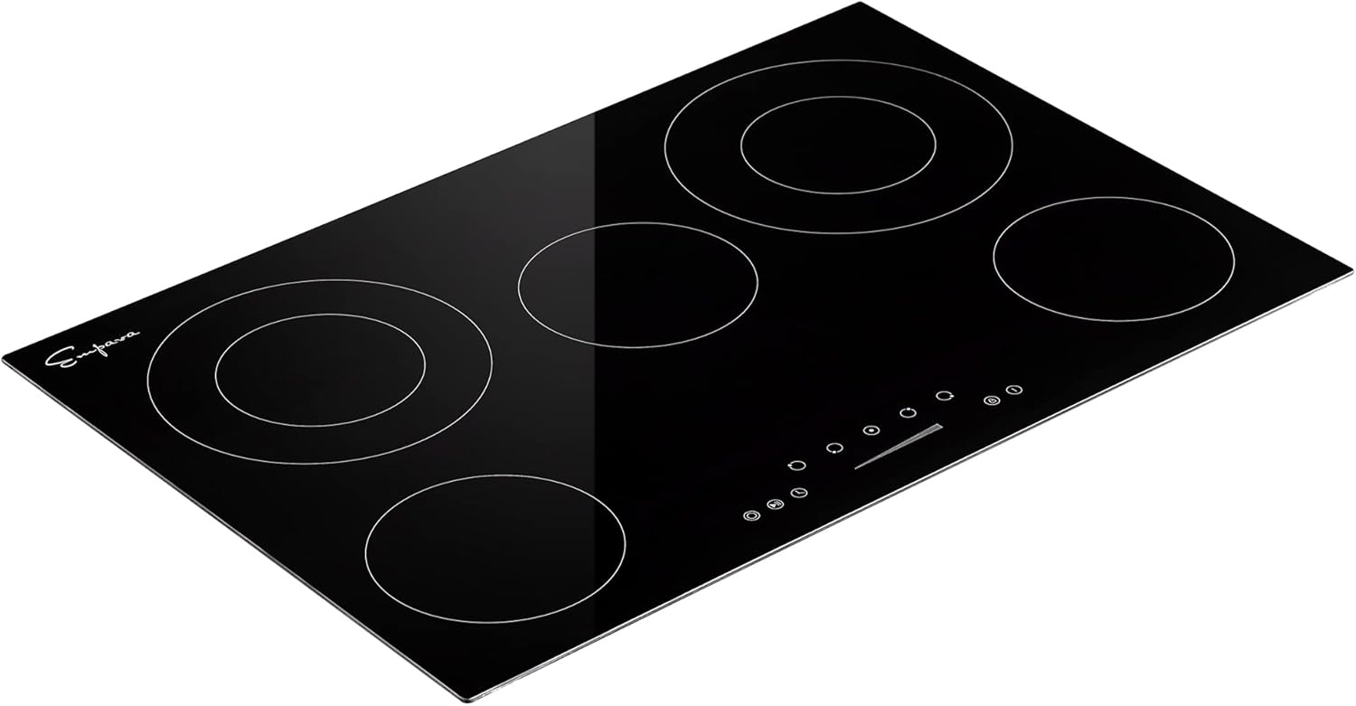 Empava Electric Stove-ETL Certified Built-in Radiant Ceramic Cooktop 30 Inch 5 Burners with Dual Element and Warm Zone, All Kinds of Cookware,220-240V Hard Wired, No Plug, Black, 30