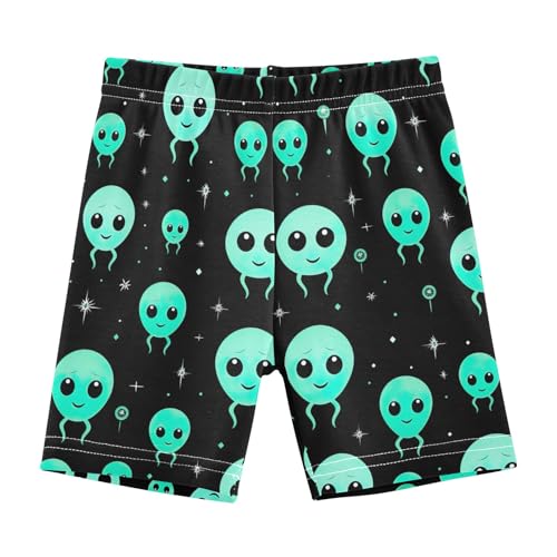 Alien Faces on Green Cartwheel Shorts für Mädchen, Fahrrad-Shorts, atmungsaktiv, Unterkleid, Tanz-Shorts, Alien Faces on Green, 128