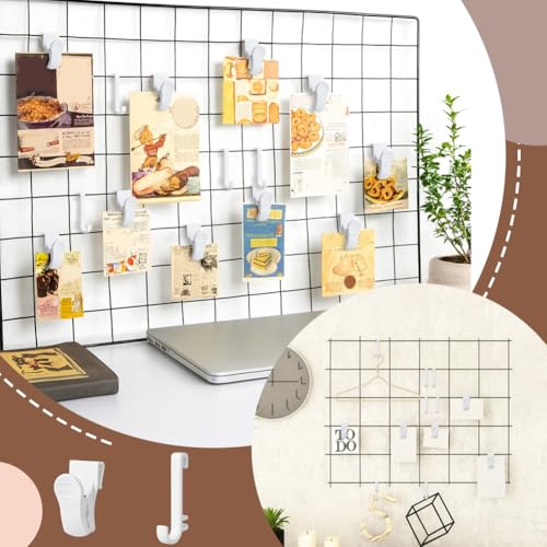 nbeads Gitter Wandhaken Clips, Enthält 20 Stück Wandgitter Aufhängeklammern Und 24 Stück J Förmiges Gitter Wandzubehör Zum Aufstecken Für Die Aufbewahrung von Displays Im Homeoffice, Weiß