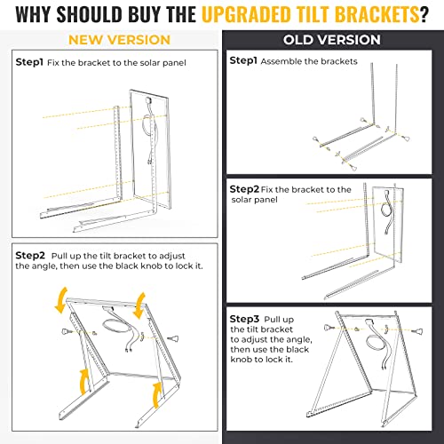 Image of BougeRV 41in Solar Panel Tilt Mount Brackets One-Step with Foldable Tilt Legs, U-Shaped Design Adjustable Mounting Brackets Kits Support Up to 100 200 300 Watt Solar Panel for Roof, RV, and Off-Grid