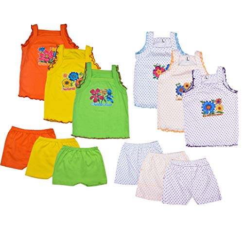 Image of Baby Boy Dress and Baby Girl Clothing Set Soft Hosiery Cotton T-Shirt and Shorts Set Pack of 12 (6 T-Shirt + 6 Shorts) Multi Colored | Size 0 Months Up to 12Months (3-6 Months)