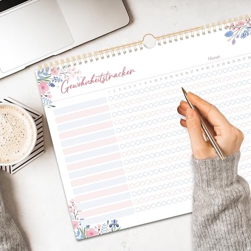 Habit Tracker Kalender 2026 für 12 Monate - Wandkalender 2026, Monatskalender mit 15 Gewohnheiten - Gewohnheitstracker Undatierter - Tracke tägliche, wöchentliche & monatliche Gewohnheiten - 286x218mm