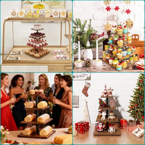 KAHEIGN 4 Niveaux Présentoir à Cupcakes en Bois, 30CM 360° Rotation Carrée Tour à Cupcakes Présentoir à Étages Porte-Gâteaux Réutilisable pour Mariage Anniversaire Naissance Prénatale Halloween Fête – vue 7