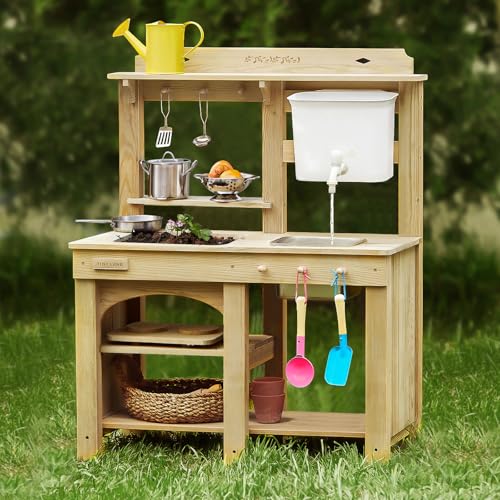 Tiny Land Outdoor Mud Kitchen for Kids, Wooden Play Kitchen with Water...