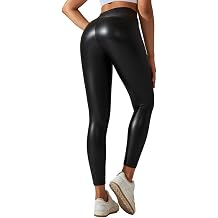 Womens Faux Leather Leggings PU High Waisted Stretchy Tights Breathable Yoga Pants