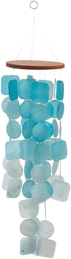 Capiz Shell Waterfall Windchime, 6" x 6" x 24", Teal