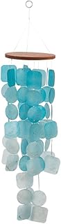 Deco 79 Wood Capiz Sq Teal Windchime 24" H-40387, 24"