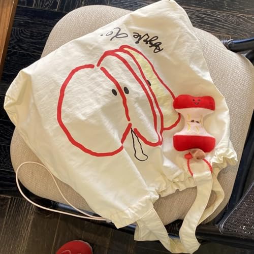 Womens Apple Shoulder Bag with Charm Kawaii Canvas Tote Purse Funky Fruit Purse Y2k Whimsy Twee Accessories3