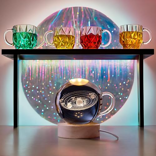Image of 3D Crystal Ball LED Night Lamp with Wooden Base | Warm Light Bedside Table Lamp for Bedroom, Living Room, Kids Room, Study, Home Decoration & Gifting (Solar System)