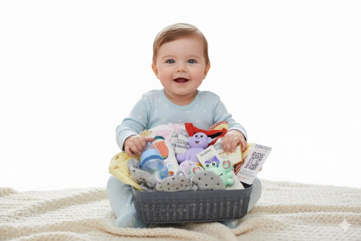 Kids New Born Baby Shower Gift Set & Hamper For Boys (15 Pcs) | 2 Set Of Clothes,1 Himalaya powder, 1 Himalaya Oil, 1 Himalaya Soap, 1 pair of Socks, 1 Baby Cap, 1 Bib, 1 Pacifier, 1 Nail clipper, 1 Rattle, 1 Feeding Bottle ,1 Teether, 1 Mittens, 1 Grey Basket-picture-26