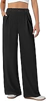 COPYLEAF Women's Wide Leg Dress Pants - Stretchy Elastic Waist Pleated Work Slacks with Pockets, Business Casual
