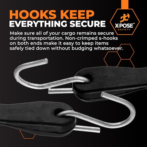 Image of Rubber Bungee Cords with Hooks 100 Pack 41 Inch (62 inch Max Stretch) Heavy-Duty Black Tie Down Straps for Outdoor, Tarp Covers, Canvas Canopies, Motorcycle, and Cargo - by Xpose Safety