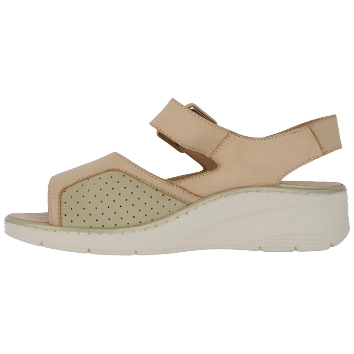 Hergos H5801 - Sandalo donna in pelle morbidssima e tessuto elasticizzato a doppia fascia con plantare estraibile - Carmen/Griselast Beige