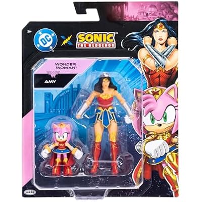 DC X Sonic Collectable Action Figure Multipack Pair of Amy as Wonder Woman and Wonder Woman Herself! Featuring Multiple Points of Articulation for Action-Packed Posing